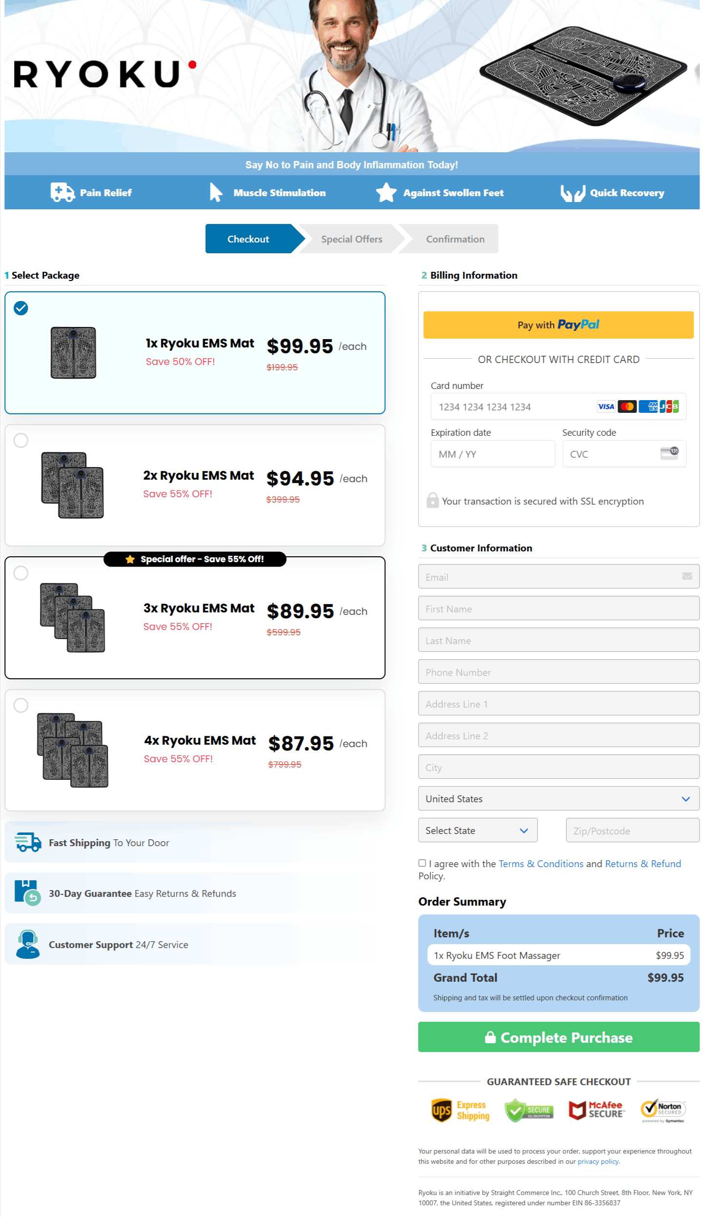 Ryoku EMS Foot Massage checkout page